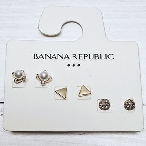 NWT Banana Republic Factory Store 3-Pairs Gold Tone Stud Earrings Set